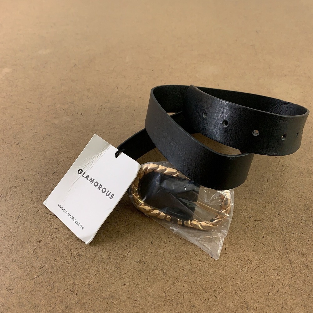 Glamorous ASOS Women's Size Medium Black Gold Tone Twisted Metal Buckle Belt NWT